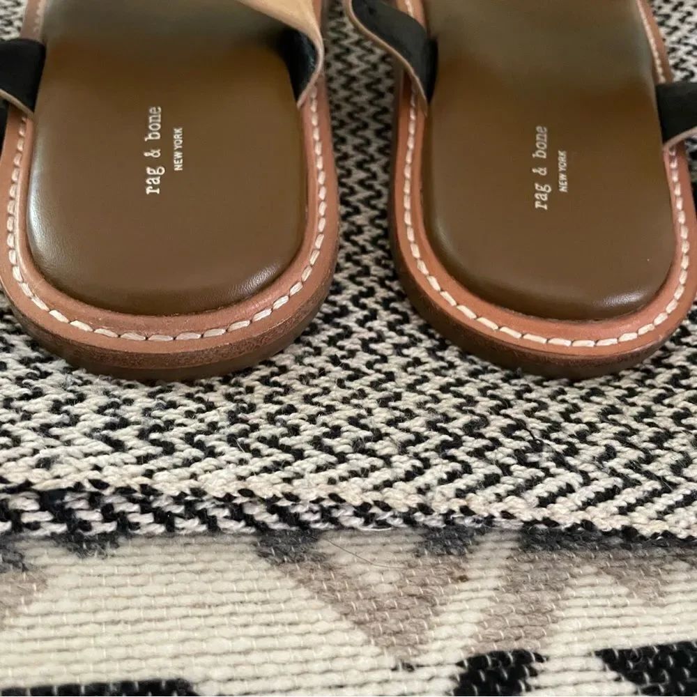 RAG & BONE ANSLEY DOUBLE SUEDE STRAP LEATHER SLIDE TAN SILVER
BUCKLES Sz-39/9 - Picture 8 of 9
